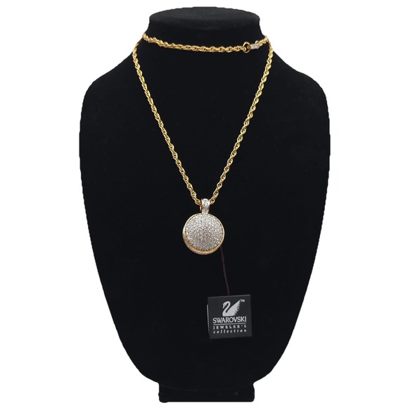 NWT Swarovski Pave Round Disco Ball Pendant Necklace Jeweler's Collection‎